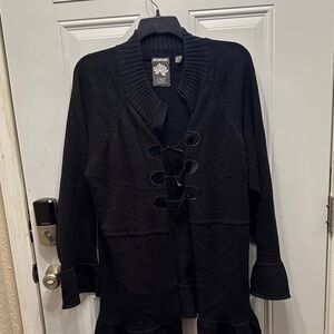 Avenue Black Cardigan with Lace-Up Detail